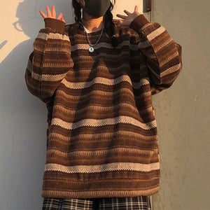 Vintage 90s Atzec Tribal Stripe Sweater Slouchy Baggy Color Block Knit Pullover on sale - SOUISEE