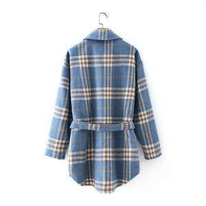 Blend Wool Brushed Plaid Pattern Shacket Collared Flannel Shirt Jacket on sale - SOUISEE