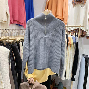 Oversized Sporty Quarter Zip Pullover Sweater on sale - SOUISEE