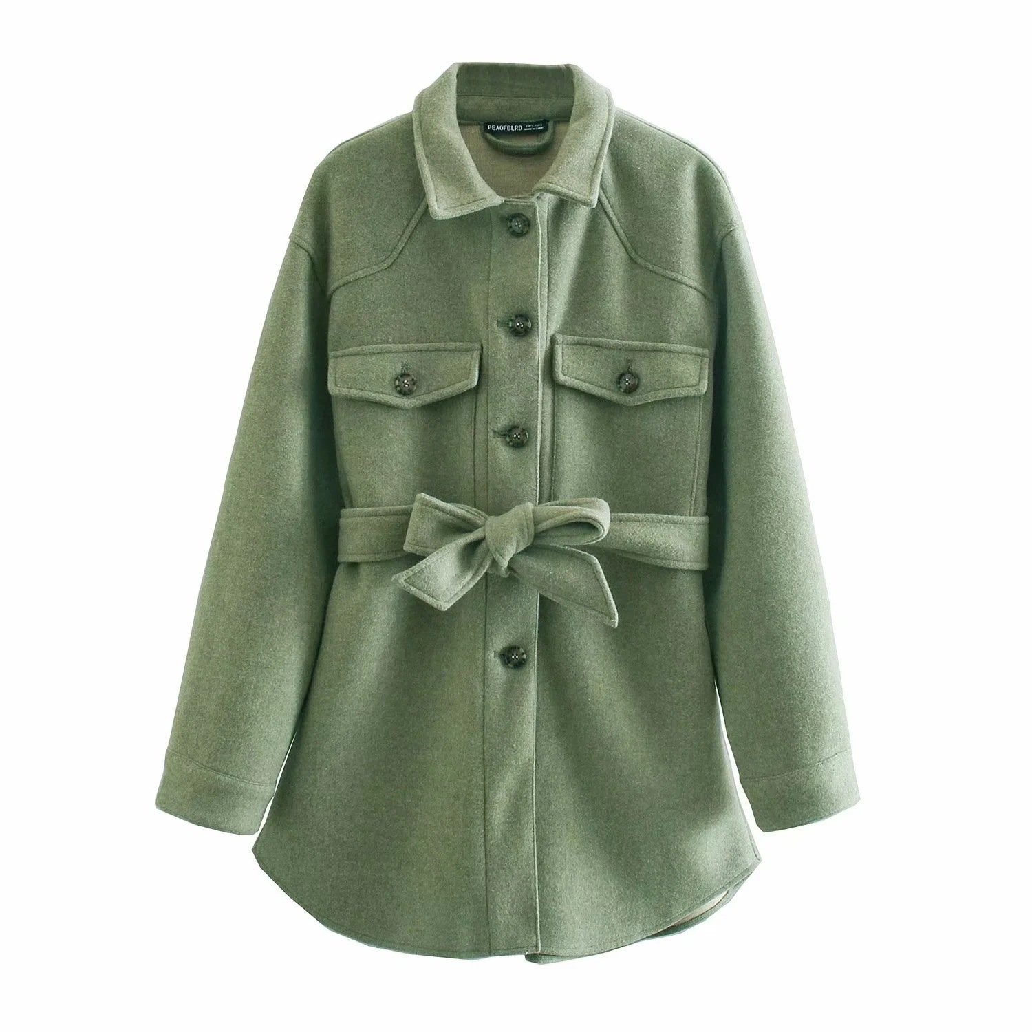 Oversized Workwear Utility Blend Wool Shacket Overshirt with Waist Tie Shirt Jacket on sale - SOUISEE