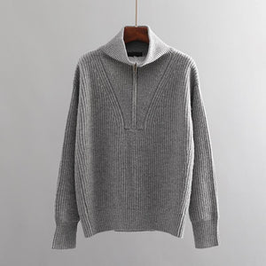 Oversized Sporty Quarter Zip Pullover Sweater on sale - SOUISEE