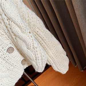 Hand Knitted Braid Chunky Cable Knit V Neck Button Crop Cardigan Sweater on sale - SOUISEE