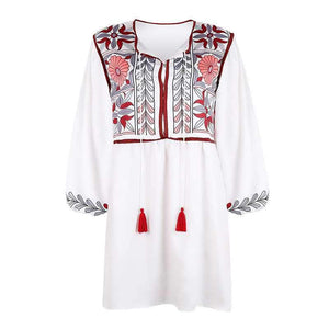 Boho Chic Floral Prints White Short hippie dresses on sale - SOUISEE