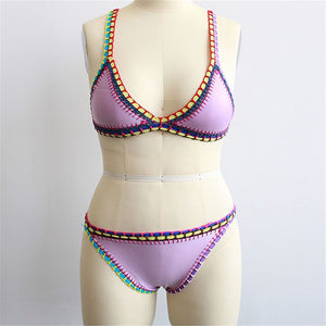 Rainbow Bohemian Trim Crochet Bathing Suit Swimsuit Sets