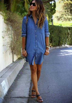 Casual Button Up Denim T-Shirt Dress on sale - SOUISEE