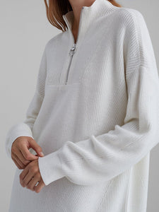 Oversized Sporty Quarter Zip Pullover Sweater on sale - SOUISEE