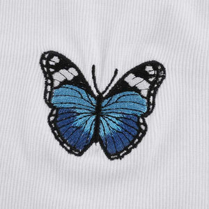 Butterfly Embroidered Ribbed Cotton Workout Tank Crop Top on sale - SOUISEE