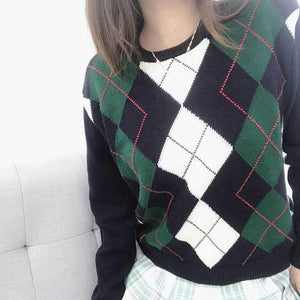 Classic Retro Color block Argyle Print Button Down Sweaters on sale - SOUISEE