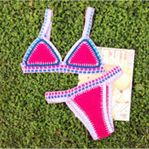 Rainbow Bohemian Trim Crochet Bathing Suit Swimsuit Sets