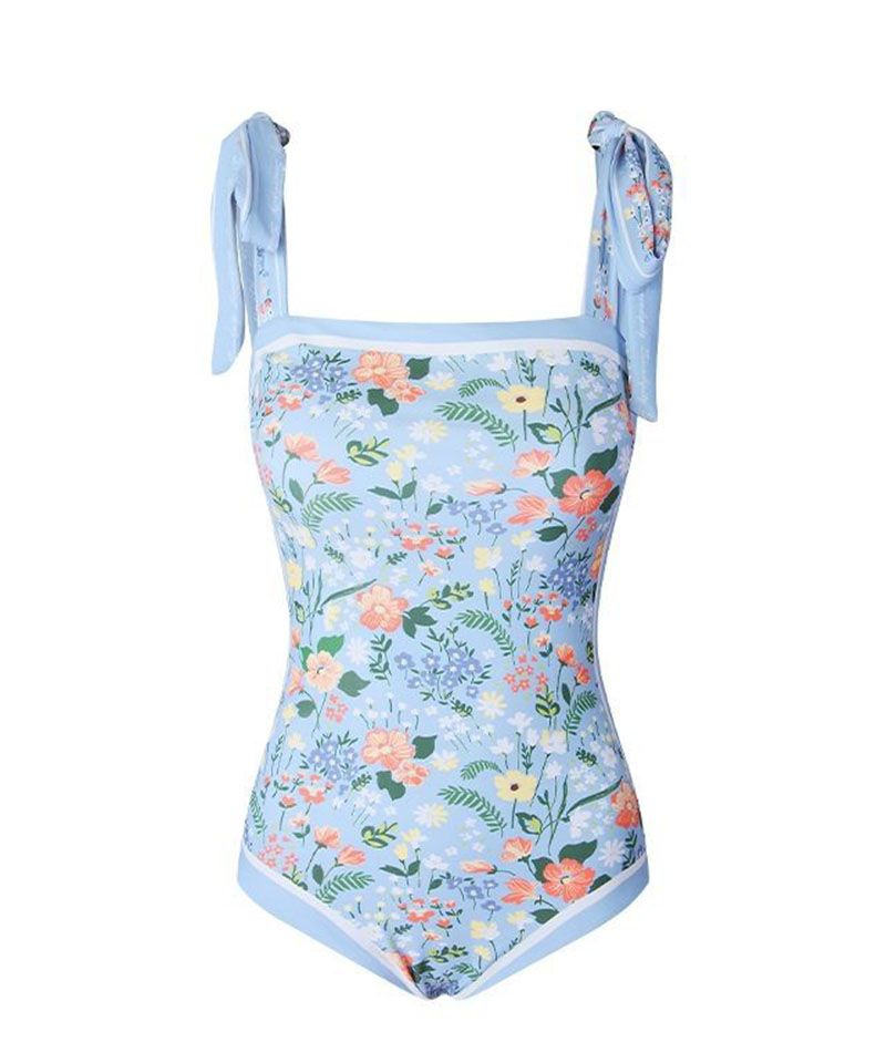 Reversible Tie Up Floral One Piece Swimsuits With Tummy Control Long Torso Bathing Suits