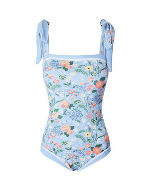 Reversible Tie Up Floral One Piece Swimsuits With Tummy Control Long Torso Bathing Suits