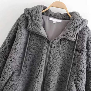 Bomber Fuzzy Warm Winter Jackets Hooded Teddy Coats on sale - SOUISEE
