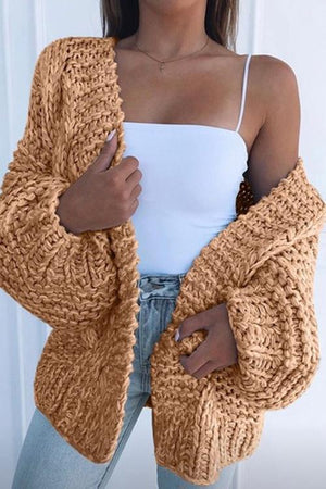 Mohair Chunky Oversized Cable Knit Baggy Sleeve Cardigan Sweater on sale - SOUISEE