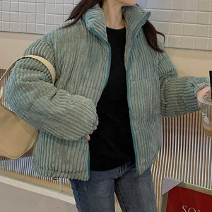 Packable Short Corduroy Bomber Puffer Jacket on sale - SOUISEE