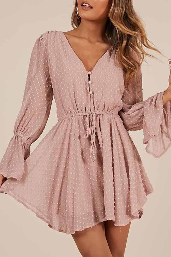 3d Embroidery Chiffon Short Jumpsuit Long Sleeve Romper Dress on sale - SOUISEE