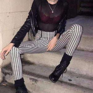Classic Tummy Slimming Checked Trousers Stretch Skinny Pants on sale - SOUISEE