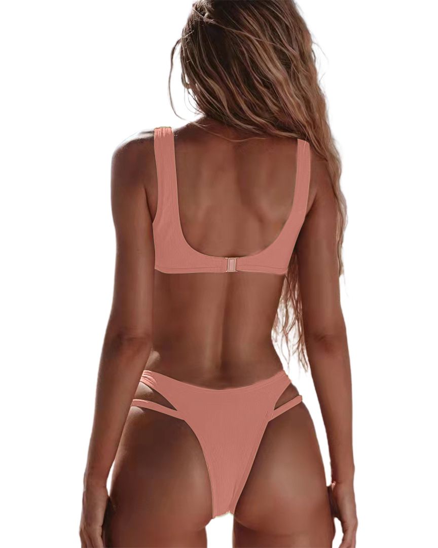 Sexy Ribbed Upside Down Cut Out Crop Top Bikini Set