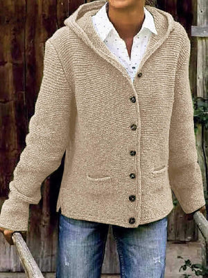 Oversized Ladies Knitted Hooded Cardigan Knitted Sweater Jacket with Pocket on sale - SOUISEE