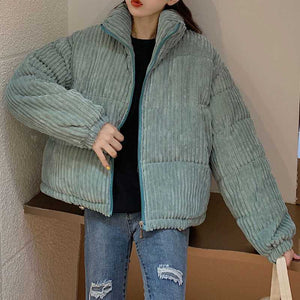 Packable Short Corduroy Bomber Puffer Jacket on sale - SOUISEE