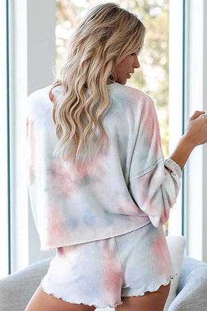 Aesthetic Bleach Tie Dye Knit Pullover Sweater And Scalloped Ruffle Knit Shorts Sets on sale - SOUISEE