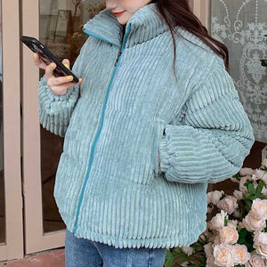 Packable Short Corduroy Bomber Puffer Jacket on sale - SOUISEE