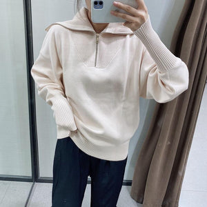 Oversized Sporty Quarter Zip Pullover Sweater on sale - SOUISEE