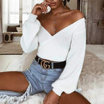 Oversized Tie Back Knitted Wrap Front Sweater Crop Tops on sale - SOUISEE