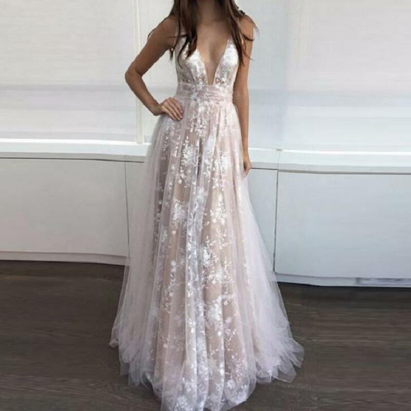 Romantic Embellished Neckline Lace Maxi Wedding Dresses Ball Gowns on sale - SOUISEE