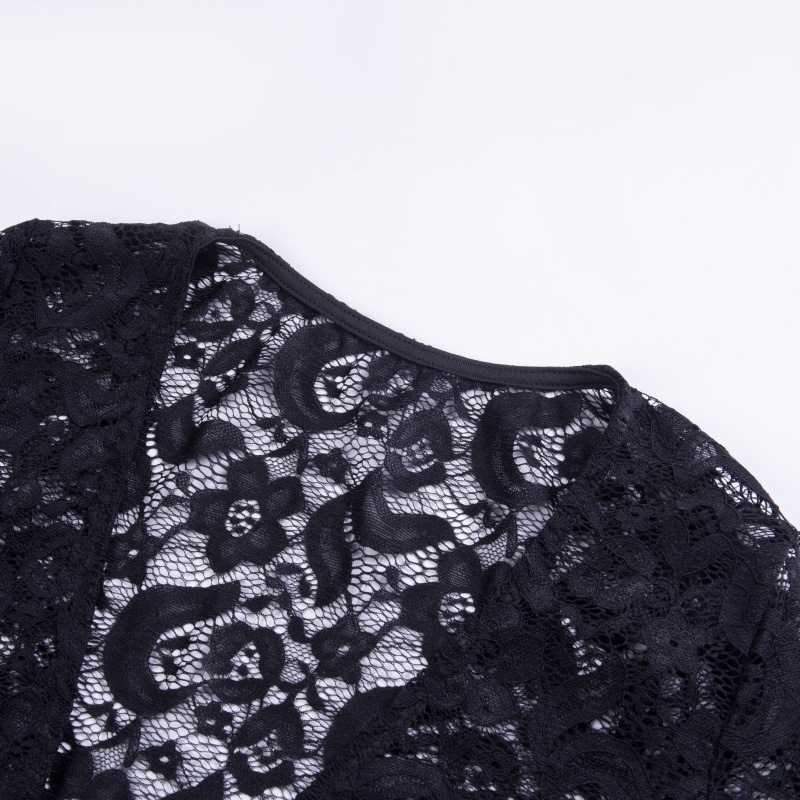Plunge V Neck Black/ White long sleeve lace bodysuit on sale - SOUISEE
