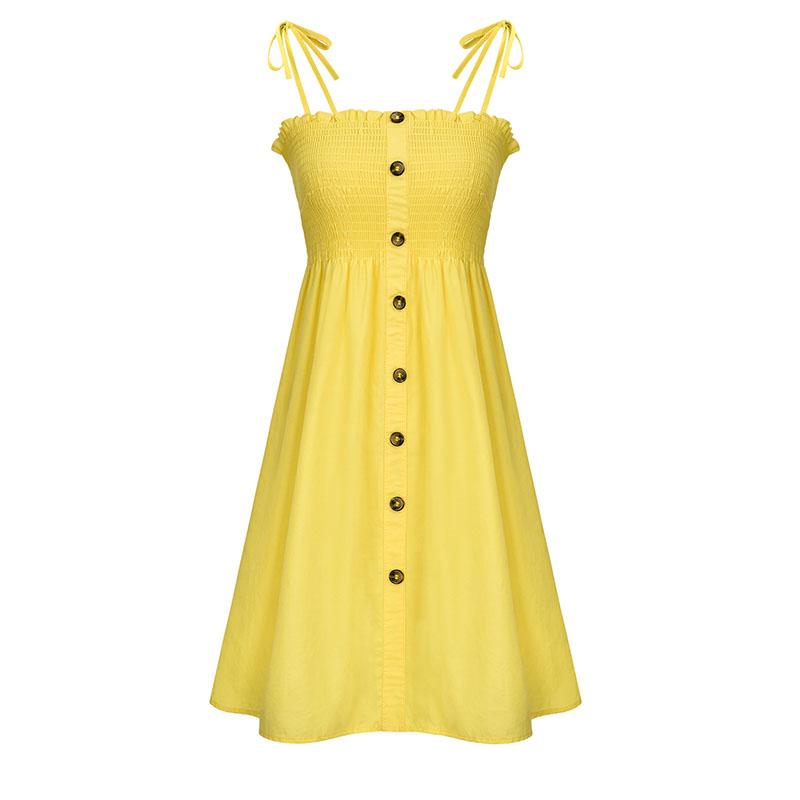 Fit Stretch Ruched Button Front Tie Shoulder Mini Sundress on sale - SOUISEE
