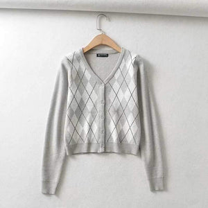 Classic Retro Color block Argyle Print Button Down Sweaters on sale - SOUISEE