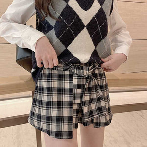 Checkered Cropped Knitted Tank Argyle Sleeveless Jumper on sale - SOUISEE