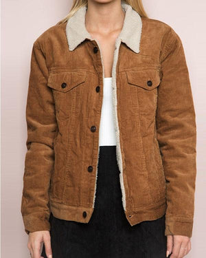 Fur Fleece Lined Shearling Corduroy Trucker Jacket on sale - SOUISEE