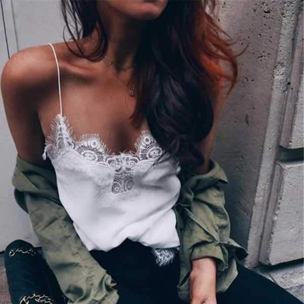 Spaghetti Straps Lace Trim Swing Cami Tank Top on sale - SOUISEE