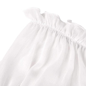Lantern Long Sleeve Ruffle Off The Shoulder Chiffon Crop Top Blouse on sale - SOUISEE