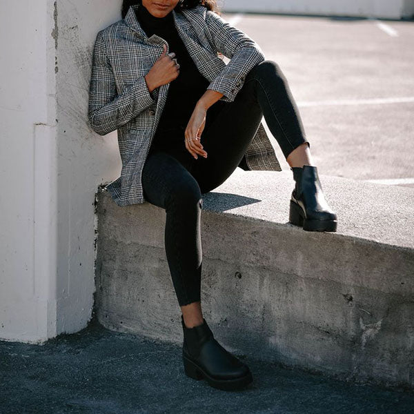 Double Breasted Khaki Lapel Collar Checkered Blazer Suit Womens on sale - SOUISEE