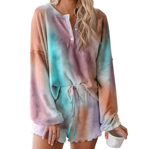 Aesthetic Bleach Tie Dye Knit Pullover Sweater And Scalloped Ruffle Knit Shorts Sets on sale - SOUISEE