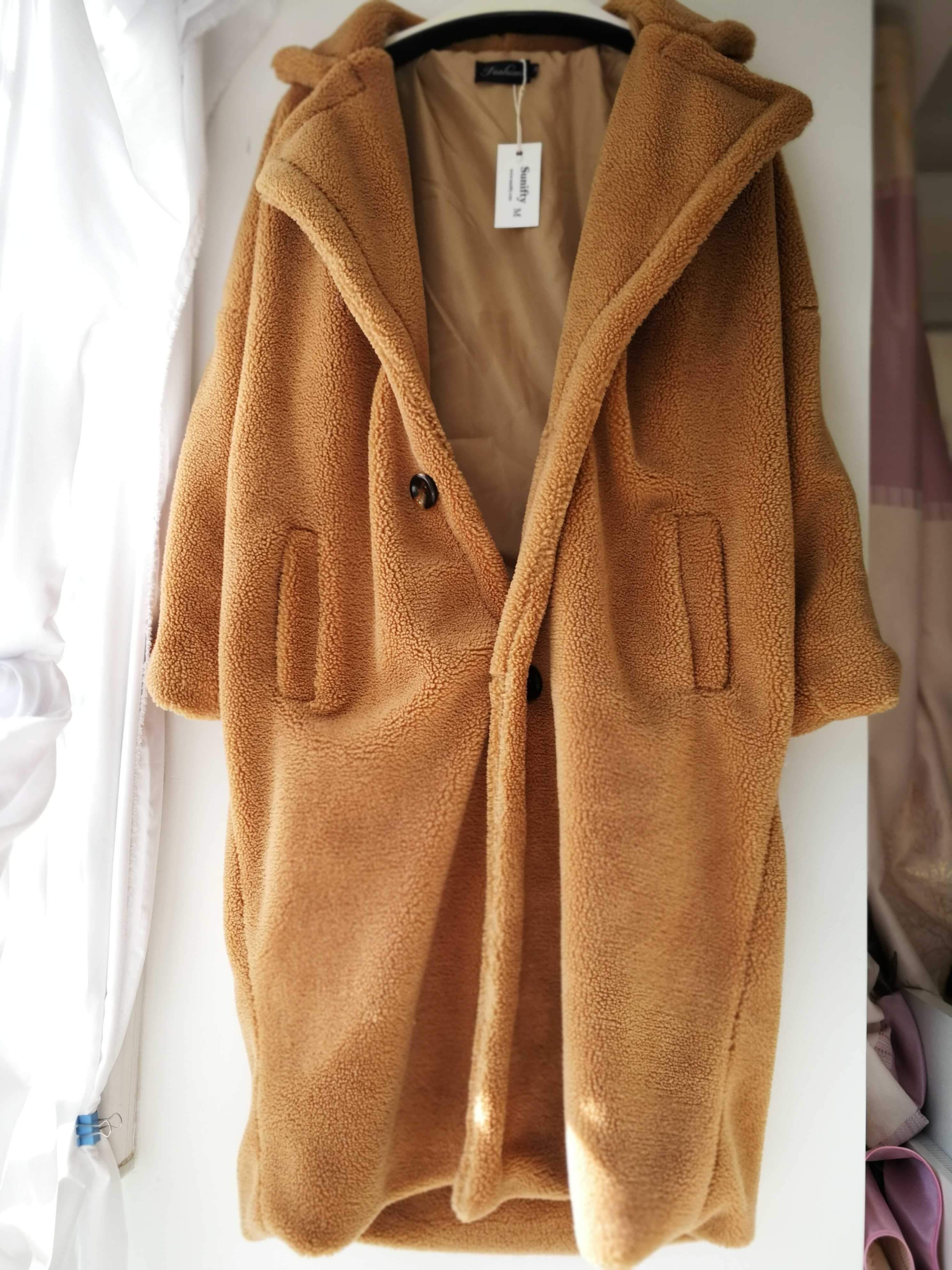 Long Faux Fur Camel Teddy Coat Maxi Jackets on sale - SOUISEE