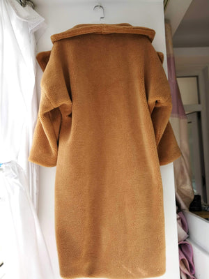 Long Faux Fur Camel Teddy Coat Maxi Jackets on sale - SOUISEE