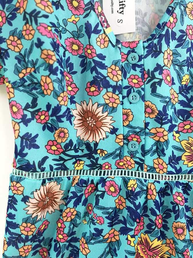 Trimming Boho Floral Button Down Flowy Mini Dress on sale - SOUISEE