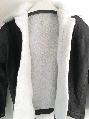Oversized Fleece Fur Lined Denim Jacket with fur on sale - SOUISEE