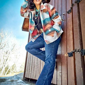 Hippie Tribal Western Retro Aztec Print Pattern Jacket Houndstooth Shacket on sale - SOUISEE