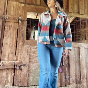 Hippie Tribal Western Retro Aztec Print Pattern Jacket Houndstooth Shacket on sale - SOUISEE