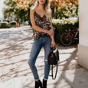 Retro Print Snake Leopard Lace Cami Tank Spaghetti Top on sale - SOUISEE