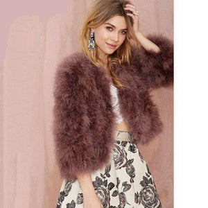 Classy Womens Furry Genuine Ostrich Feather Fur Coats Online on sale - SOUISEE