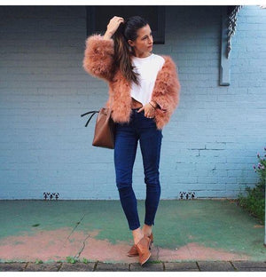 Classy Womens Furry Genuine Ostrich Feather Fur Coats Online on sale - SOUISEE