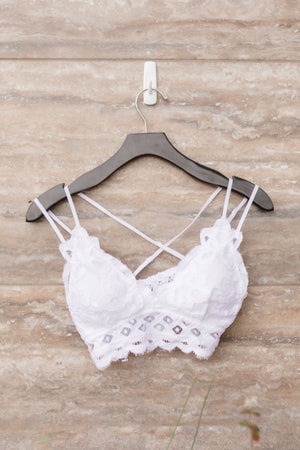 Criss Cross Double Straps Scalloped Flower Crochet Lace Bralette on sale - SOUISEE