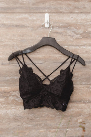 Criss Cross Double Straps Scalloped Flower Crochet Lace Bralette on sale - SOUISEE