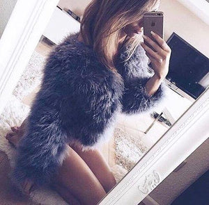 Classy Womens Furry Genuine Ostrich Feather Fur Coats Online on sale - SOUISEE