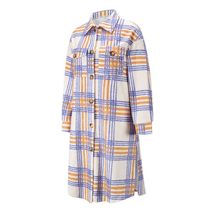 Wool Blend Longline Plaid Shacket Long Checked Peacoat on sale - SOUISEE